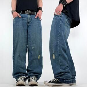 Vintage y2k embroidered wide leg baggy faded skater grunge jeans